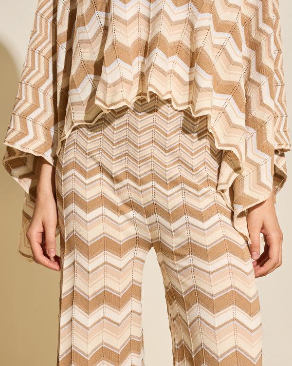 Gianfranco Ferre Chevron Knit Wide Leg Trousers Beige