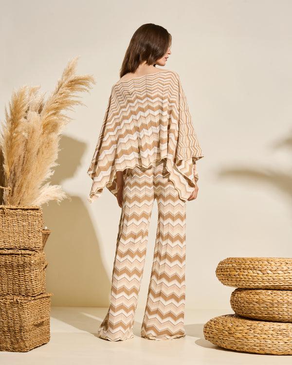 Gianfranco Ferre Chevron Knit Wide Leg Trousers Beige
