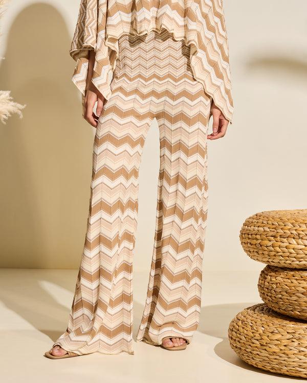 gianfranco ferre Chevron Knit Wide Leg Trousers Beige