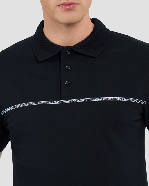 Gianfranco Ferre Contrast Brand Taped Polo Shirt Black
