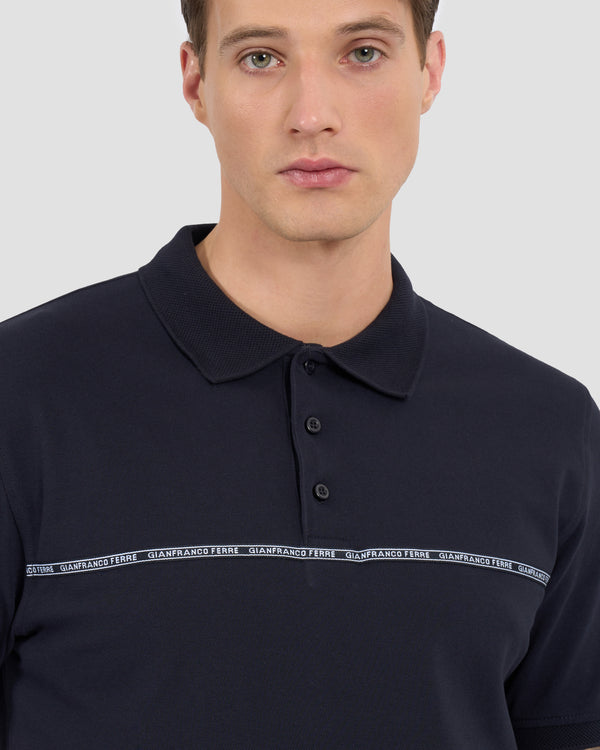 Gianfranco Ferre Contrast Brand Taped Polo Shirt Navy