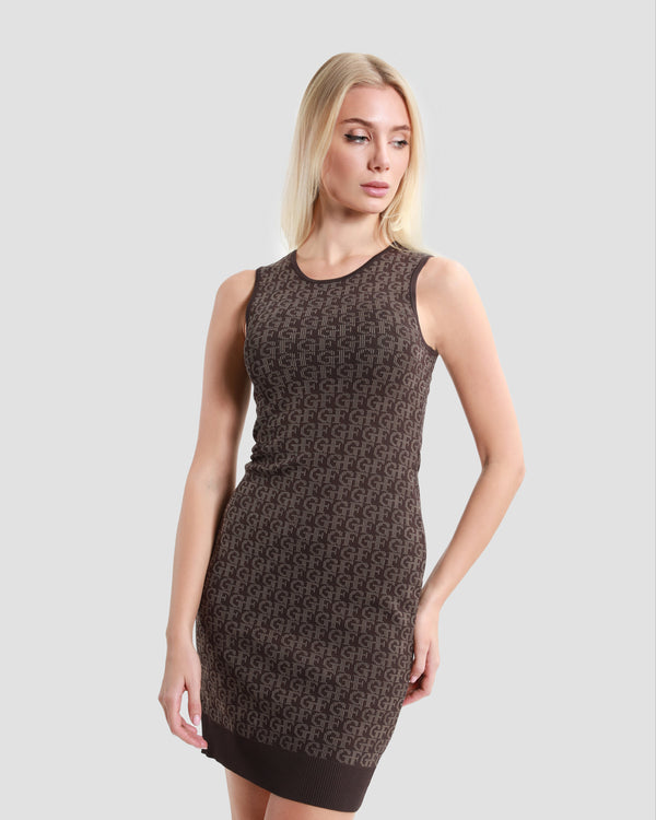 Gianfranco Ferre Contrast Monogram Knitted Dress Brown
