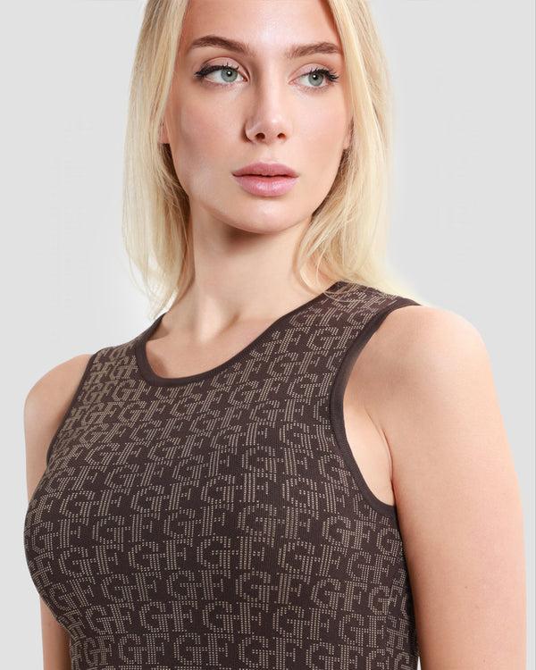 Gianfranco Ferre Contrast Monogram Knitted Dress Brown