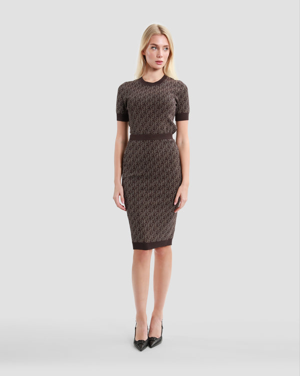 Gianfranco Ferre Contrast Monogram Knitted Pencil Skirt Brown