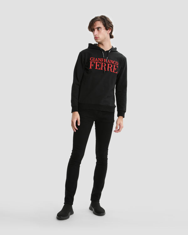 Gianfranco Ferre Contrast Toned GF Printed Hoodie Black