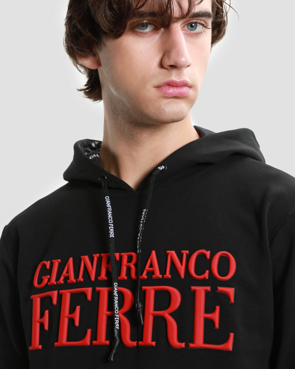 Gianfranco Ferre Contrast Toned GF Printed Hoodie Black