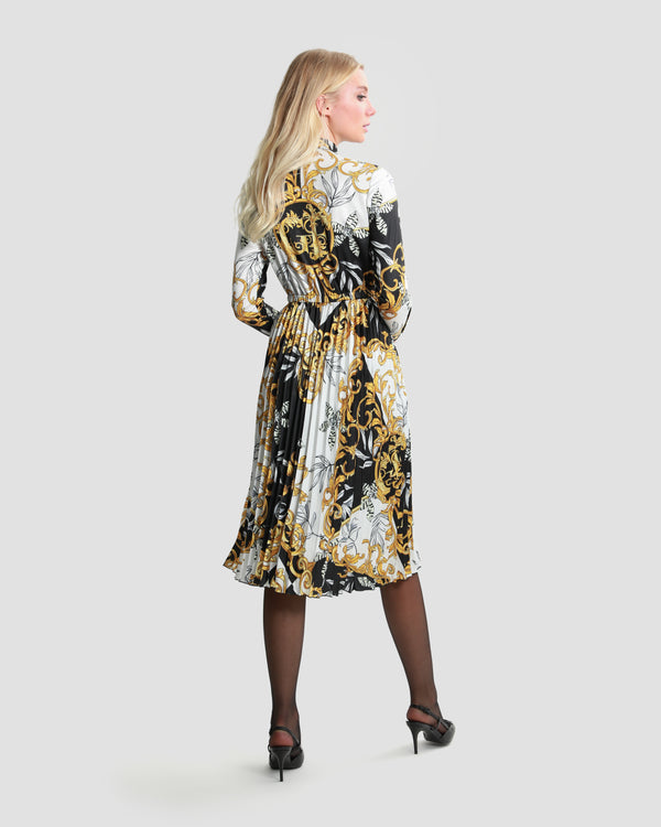 Gianfranco Ferre Contrasted Ornamental Print Midi Dress Multicolor