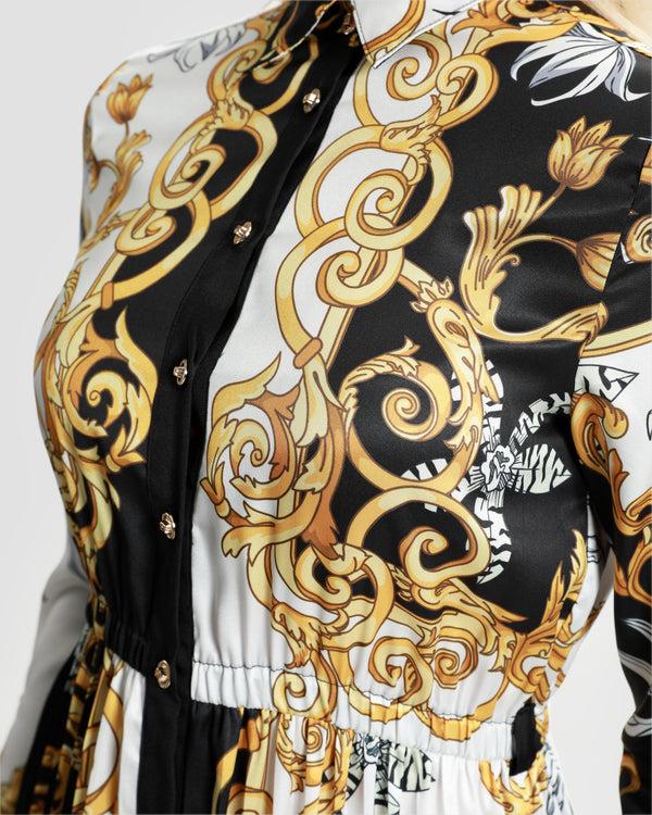 Gianfranco Ferre Contrasted Ornamental Print Midi Dress Multicolor