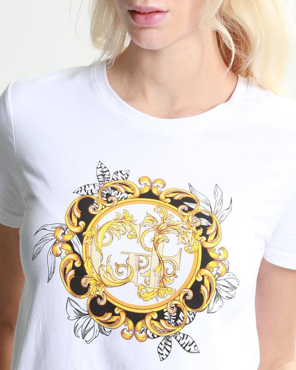 Gianfranco Ferre Contrasted Ornamental Print T-Shirt White