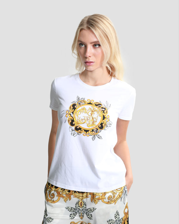 gianfranco ferre Contrasted Ornamental Print T-Shirt White