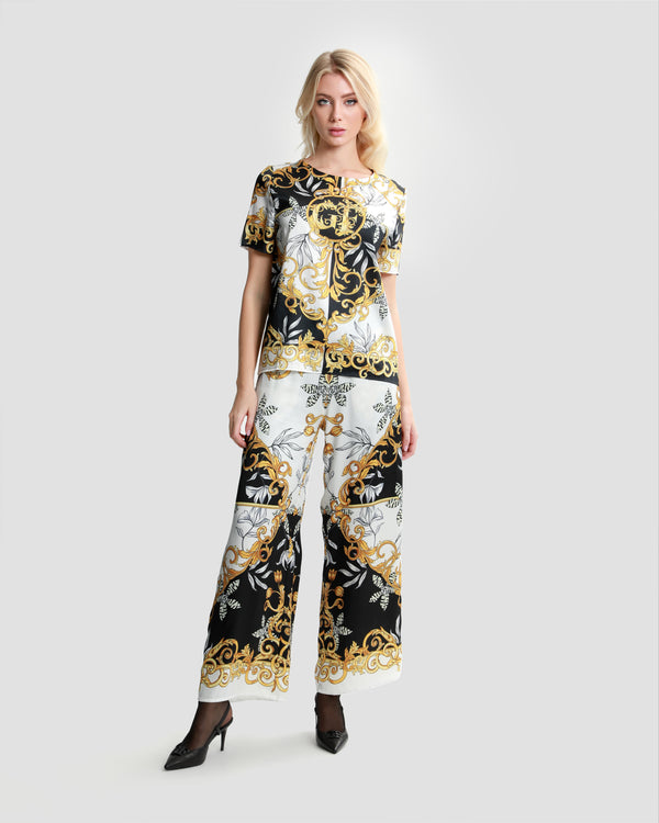 Gianfranco Ferre Contrasted Ornamental Wide-Leg Pants Multicolor