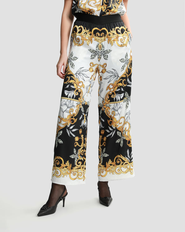 gianfranco ferre Contrasted Ornamental Wide-Leg Pants Multicolor