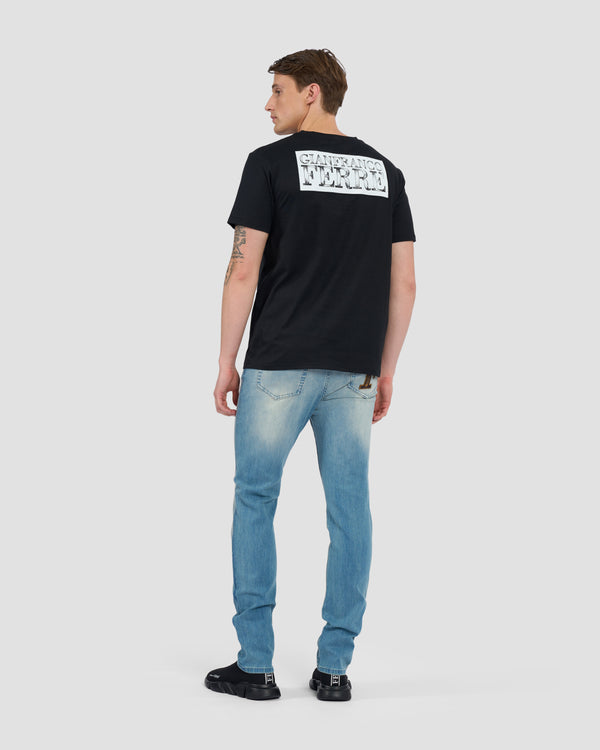 Gianfranco Ferre Croc-Skin Effect Brand Print T-Shirt Black