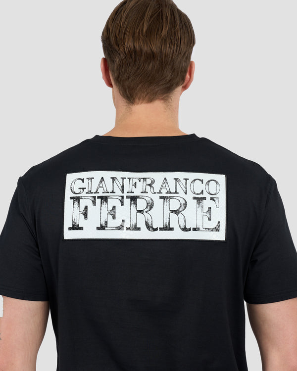 Gianfranco Ferre Croc-Skin Effect Brand Print T-Shirt Black