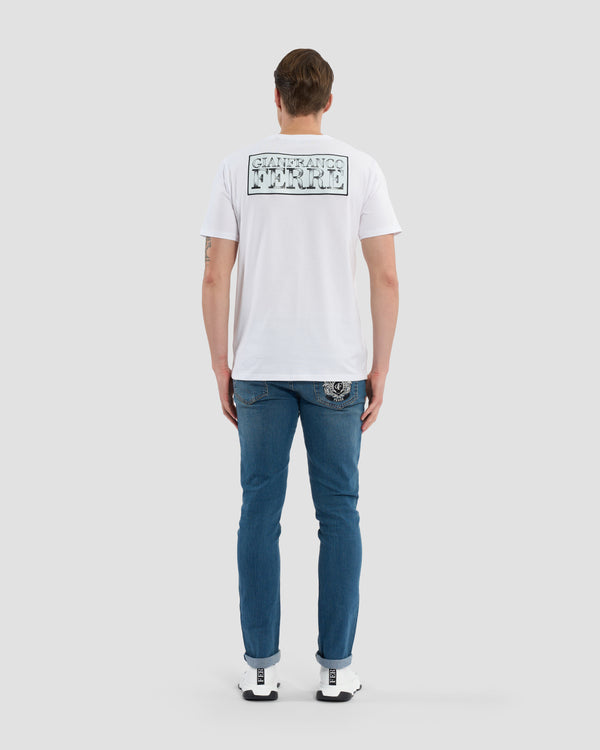 Gianfranco Ferre Croc-Skin Effect Brand Print T-Shirt White