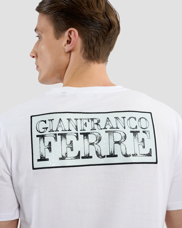 Gianfranco Ferre Croc-Skin Effect Brand Print T-Shirt White