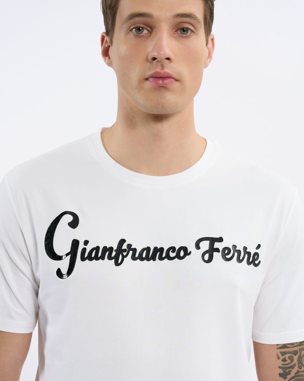 Gianfranco Ferre Croc-Skin Effect Script Print T-Shirt White