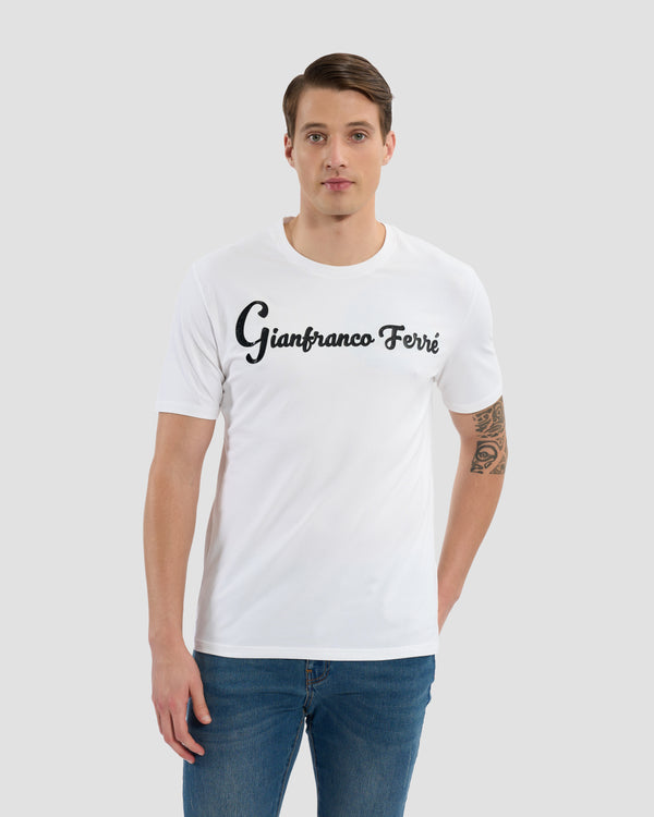 gianfranco ferre Croc-Skin Effect Script Print T-Shirt White