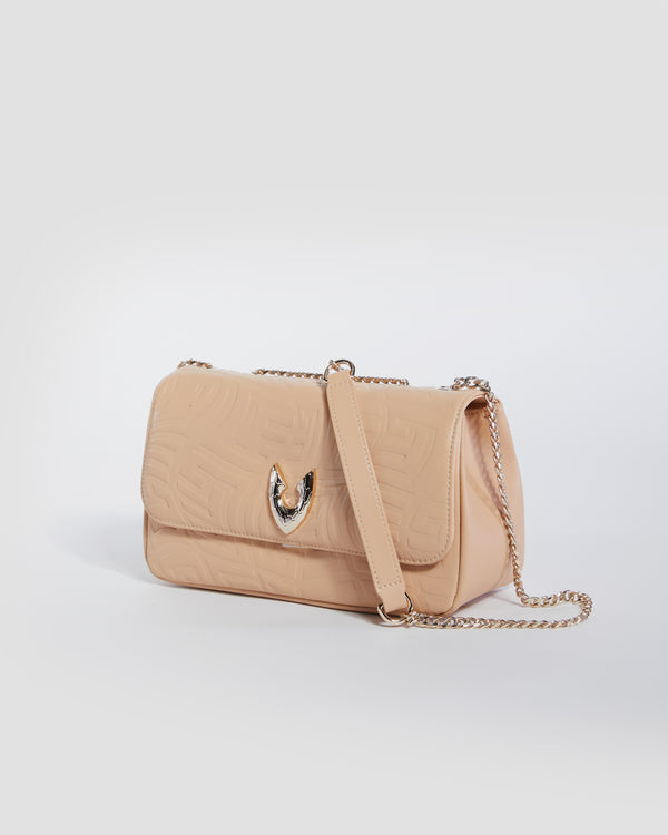 Gianfranco Ferre Embossed Convertible Crossbody Bag Beige