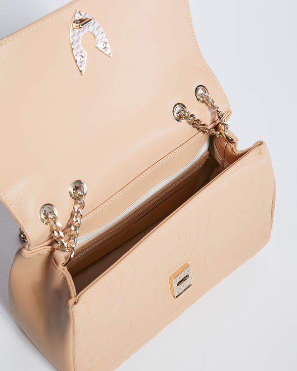 Gianfranco Ferre Embossed Convertible Crossbody Bag Beige