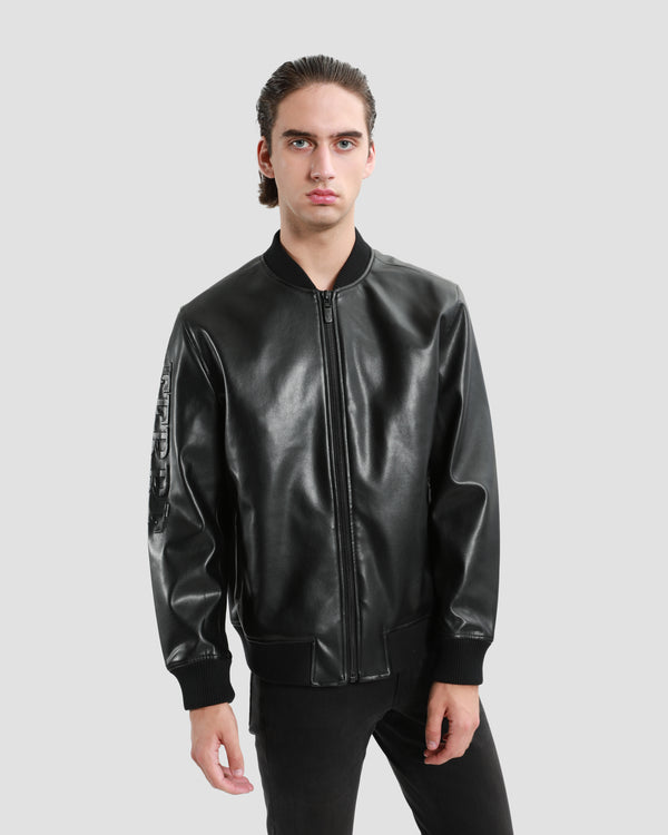 gianfranco ferre Embossed Leather Bomber Jacket Black