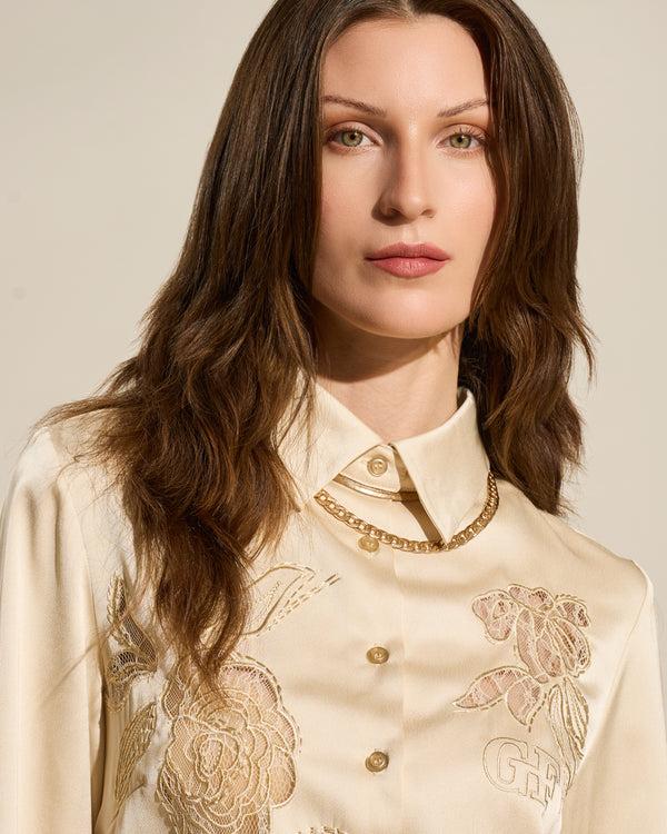 Gianfranco Ferre Embroidered Button-Down Shirt Beige