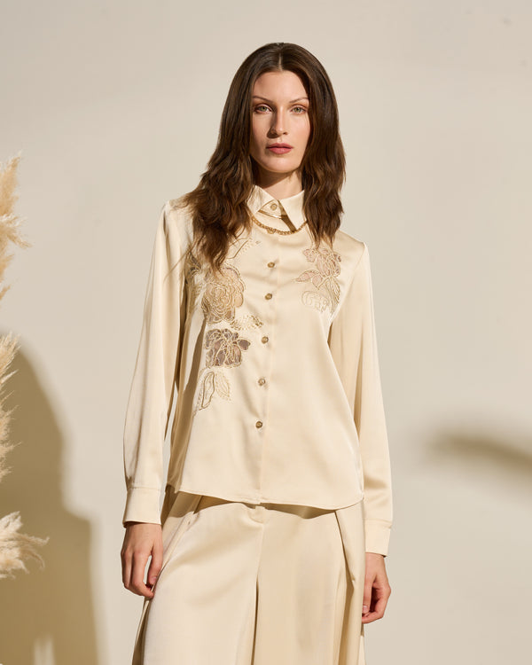 gianfranco ferre Embroidered Button-Down Shirt Beige