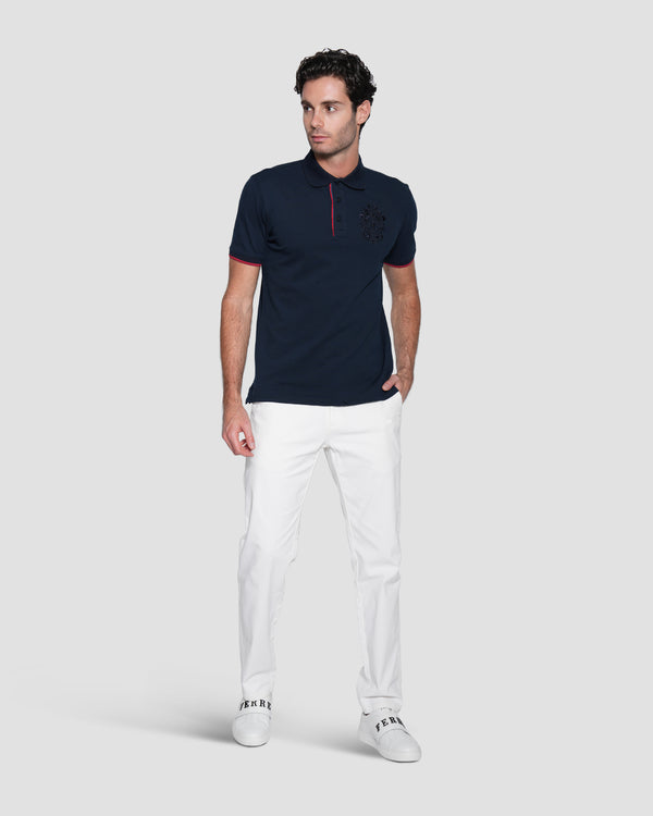 Gianfranco Ferre Embroidered Emblem Polo Shirt Navy