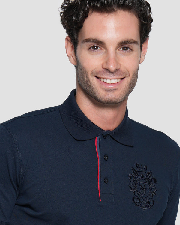 Gianfranco Ferre Embroidered Emblem Polo Shirt Navy