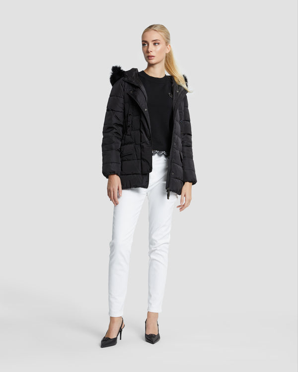 Gianfranco Ferre Faux Fur Hooded Puffer Jacket Black