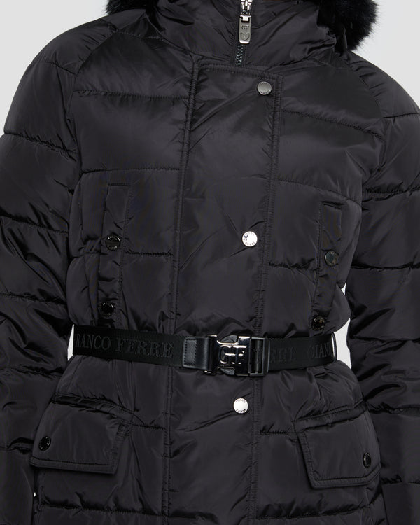 Gianfranco Ferre Faux Fur Hooded Puffer Jacket Black