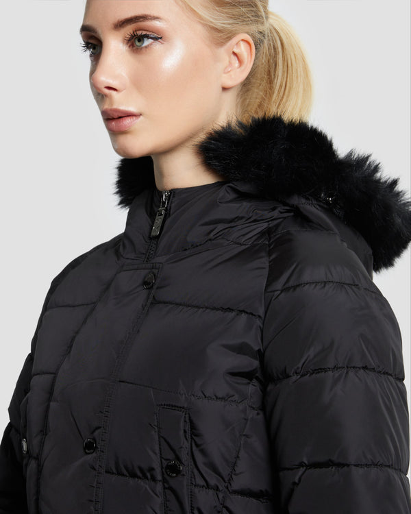 Gianfranco Ferre Faux Fur Hooded Puffer Jacket Black