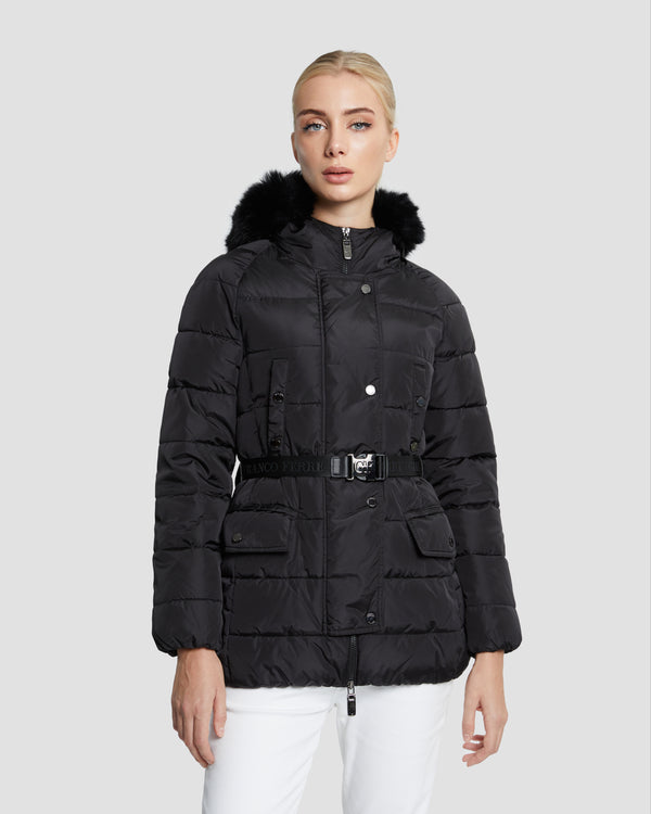 gianfranco ferre Faux Fur Hooded Puffer Jacket Black