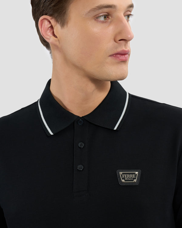 Gianfranco Ferre Ferré Embellished Chest Polo Shirt Black