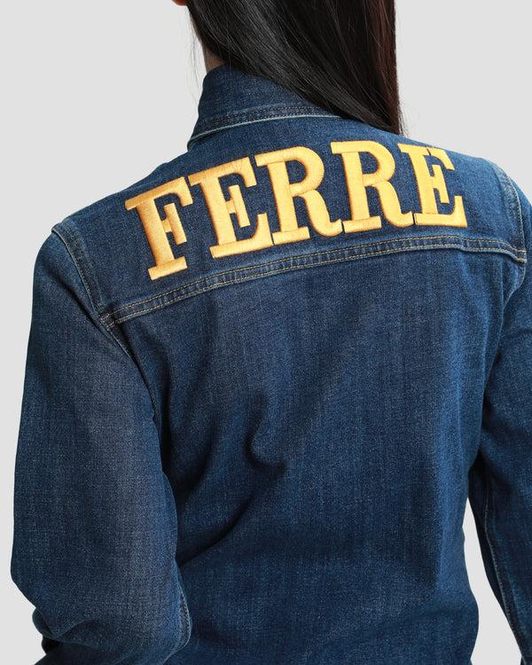 Gianfranco Ferre Ferré Embroidered Denim Shirt Dress Blue