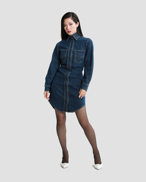 gianfranco ferre Ferré Embroidered Denim Shirt Dress Blue