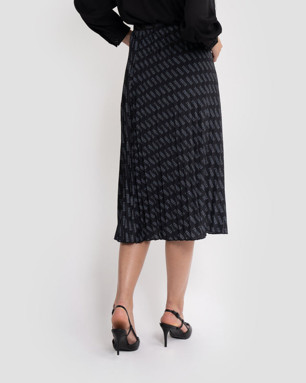 Gianfranco Ferre Ferré Pattern Pleated Midi Skirt Black