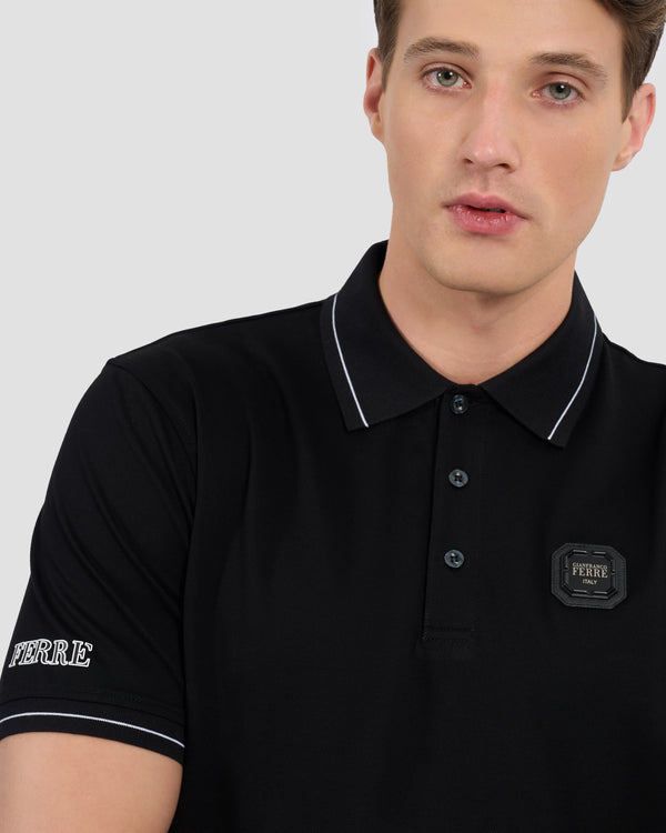 Gianfranco Ferre Ferré Printed Sleeve Polo Shirt Black