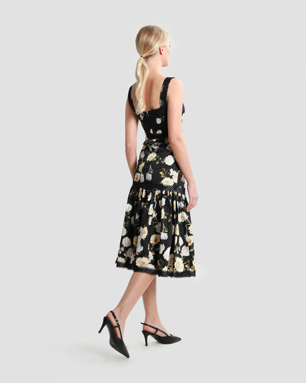 Gianfranco Ferre Floral Print Sleeveless Midi Dress Black