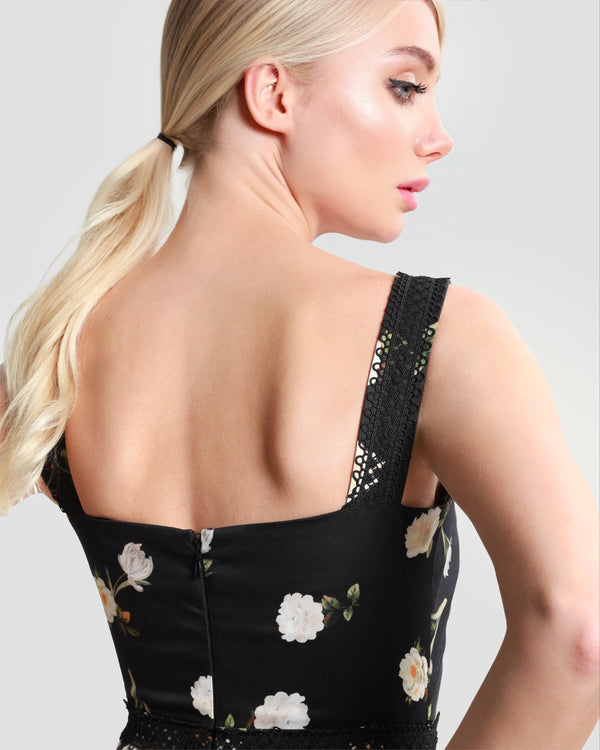 Gianfranco Ferre Floral Print Sleeveless Midi Dress Black