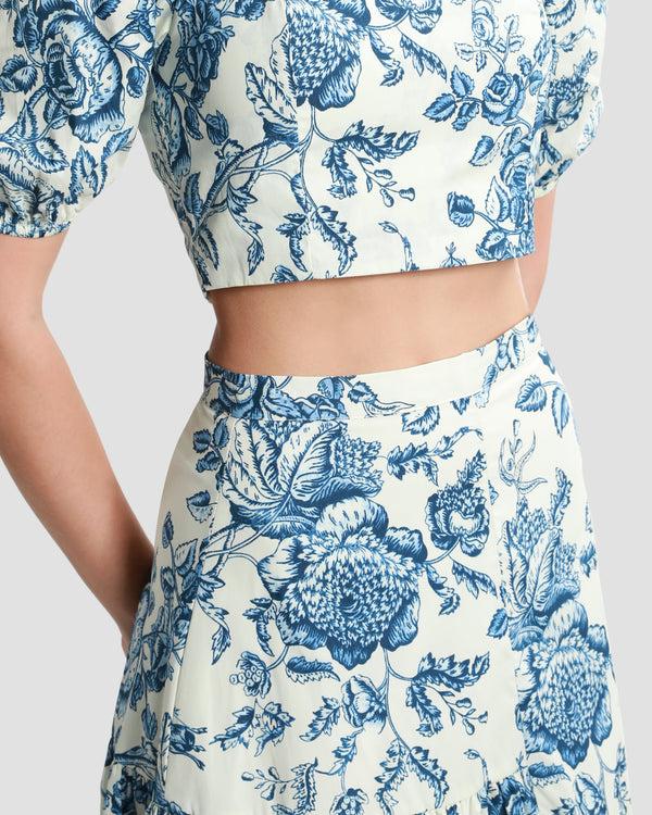 Gianfranco Ferre Floral-Print Tiered Midi Skirt Blue