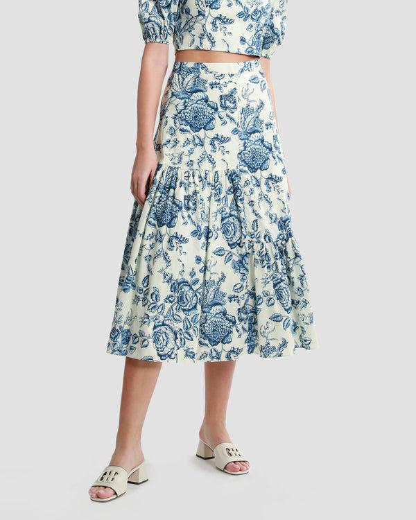gianfranco ferre Floral-Print Tiered Midi Skirt Blue