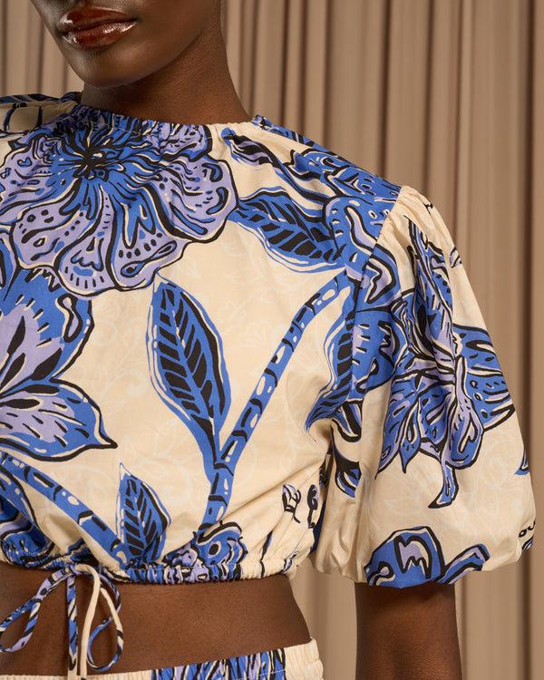 Gianfranco Ferre Floral Puff Sleeves Cotton Top Blue