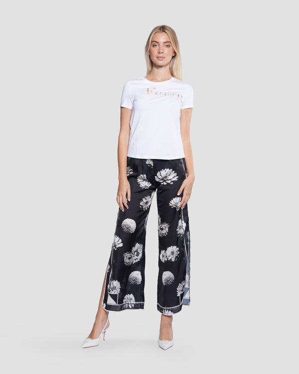 Gianfranco Ferre Floral Side-Slit Wide-Leg Pants Black