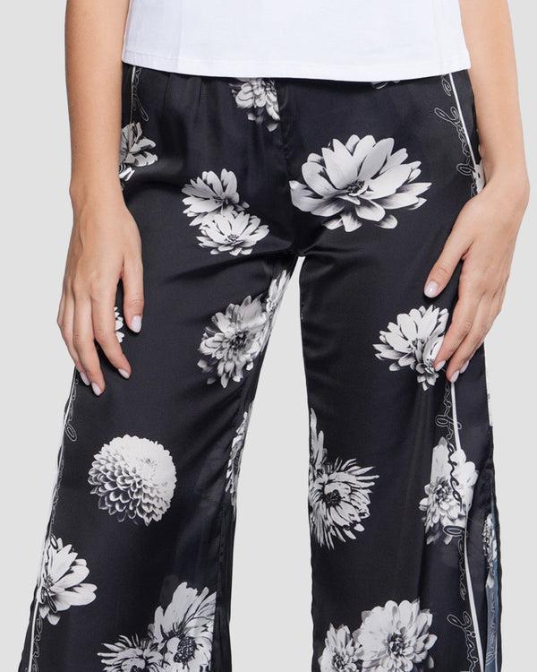 Gianfranco Ferre Floral Side-Slit Wide-Leg Pants Black