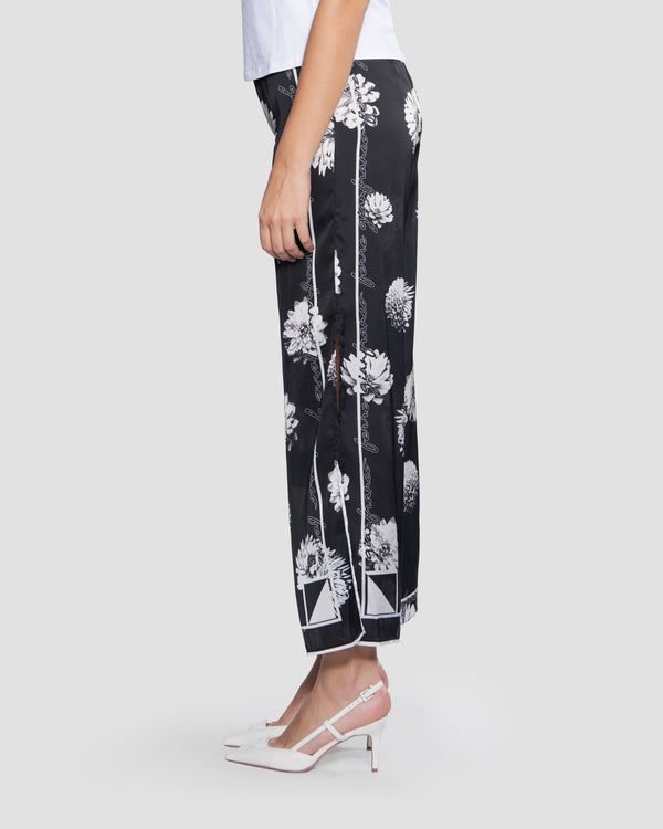 Gianfranco Ferre Floral Side-Slit Wide-Leg Pants Black