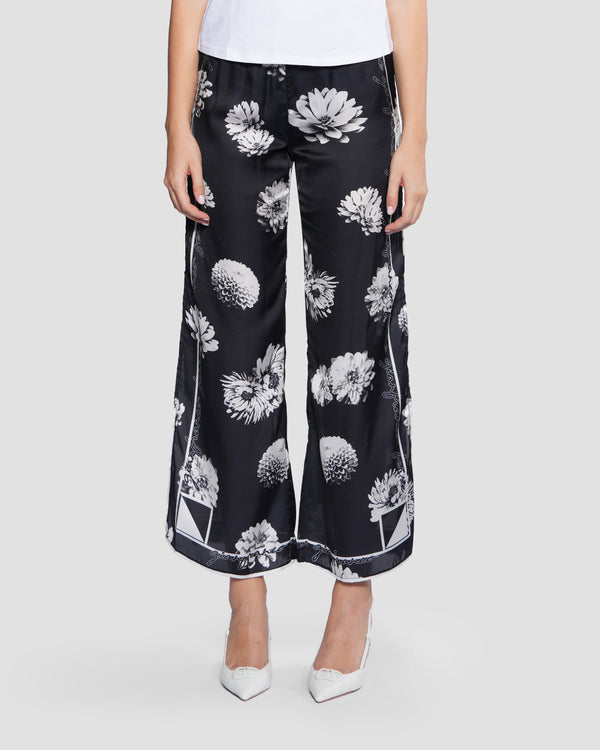gianfranco ferre Floral Side-Slit Wide-Leg Pants Black