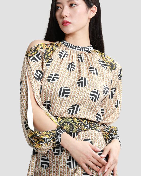 Gianfranco Ferre Geometric Baroque Maxi Dress Multicolor