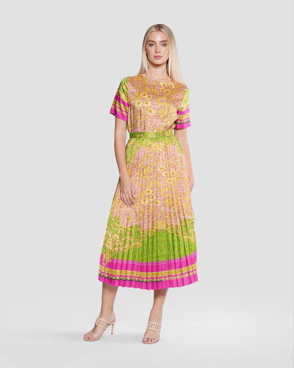 Gianfranco Ferre Geometric Baroque Print Pleated Skirt Multicolor