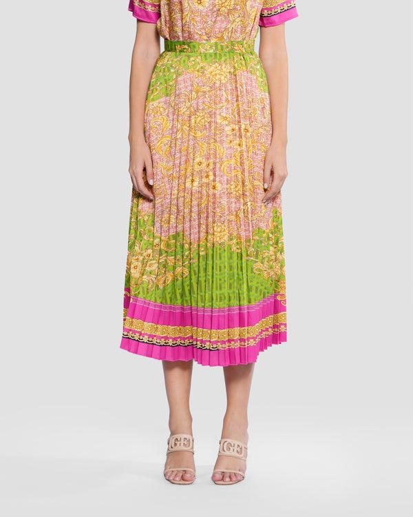 gianfranco ferre Geometric Baroque Print Pleated Skirt Multicolor